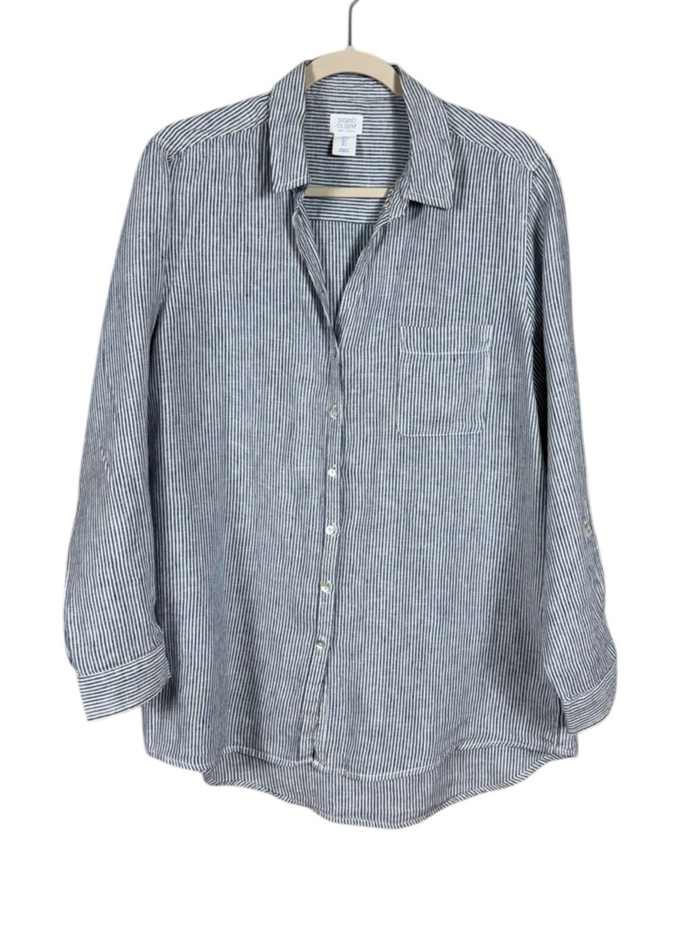 Sigrid Olsen Women 100% Linen Button Up Top XL Beachy Coastal Nautical Oversized - Picture 2 of 6